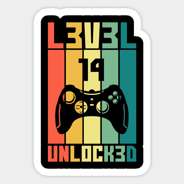 Level 14 Unlocked Vintage Gamer 14th Birthday Gift Sticker by Alex21